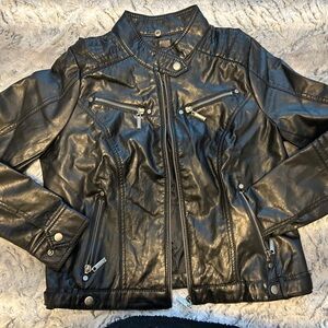 Black Faux Leather Jacket with Hood